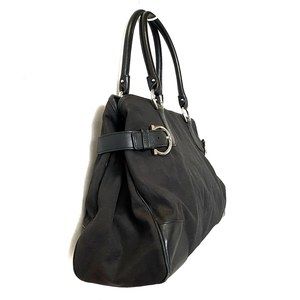Salvatore Ferragamo Black Leather Jacquard Handbag Gancini